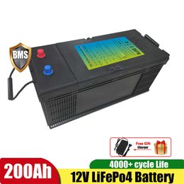 12V 200Ah LiFePO4 Battery Lithium Iron Phosphate Battery Built-in BMS for Solar Power System RV House Trolling Motor Solar