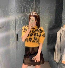 Women's Knits & Tees Designer Leopard Sweater New Temperament Celebrity in Spring 2023 Style Yellow Short Sleeve Slim Fit Mohair Top IWTW