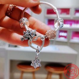 Real 925 Sterling Silver Sparkly Pet Paw Charm Pendant, Cat Dog Bone Charms Bead Fit Original Pandora Bracelet Women Jewellery