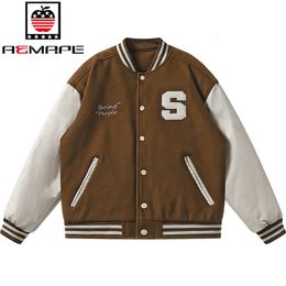 Men's Jackets Varsity Baseball Bomber Jacket Men Loose Unisex Jackets College Coats Fleece Jacket Baseball Uniform Trendy Men Women Streetwear 230214