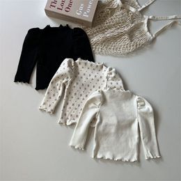 Tshirts Cotton Baby Long Sleeve Bottoming Shirts Solid Girls Puff Floral Tops Autumn Winter Infant Thick Warm T 230214