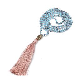 Beaded Necklaces Long Tassel Neon Necklace Ancient Sier Alloy Buddha Head Pendant Faceted Glass Crystal Knot Women Jewelry Gifts Dro Dhqbx