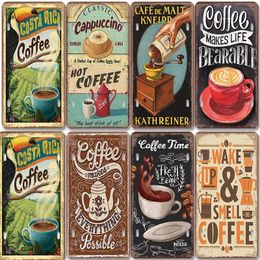 Coffee Licenses Plate Vintage Metal Tin Signs Retro Coffee Time Metal Plaques for Cafe Kitchen Living Room Home Wall Art Decor Cafe wall decoration 30X15CM w01