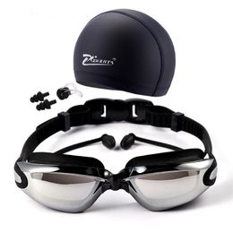 goggles Swim Goggles with Cap Ear Plug Nose Clip Suit Professional Swimming Glasses Anti-fog PU Hat Waterproof Swim Eyewear 230215