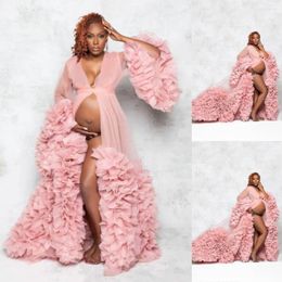 Wraps Fashion Pregnant Sleepwear Pink Women Evening Dress Sexy Pograph Robes Tiered Ruffles Gown Bathrobe Sleep Nightdress