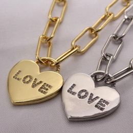 Pendant Necklaces MHS.SUN 1PC Fashion Heart Charm Necklace With Zircon Jewelry Silver/Gold Color Chunky Chain Couples Gift