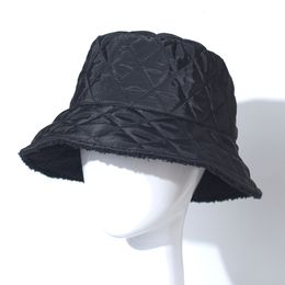Wide Brim Hats Bucket Winter Warm Thick Plaid Soft Solid Plush Men Women Flat Top Panama Outdoor Fishing Caps 230214
