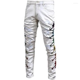 Men's Jeans High Street Youth Men'S Ripped Elastic Patch All-Match Trendy Brand Embroidery Slim-Fit Trousers Y2K For Men