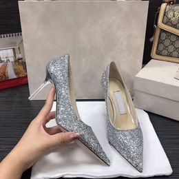 Women wedding dress shoes pump shoes romy high heels glitter Strass pointed pop pumps sandal mesh sandals with box