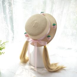 Party Masks Handmade Japanese Pink Tender Soft Strawberry Flat Top Hat Cute Ribbon Bow Visor Female