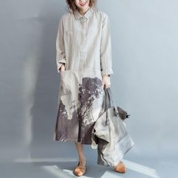 Casual Dresses Women Shirt Dress Long Sleeve Linen Cotton Vintage Summer White Patterns Office Korean Kimono