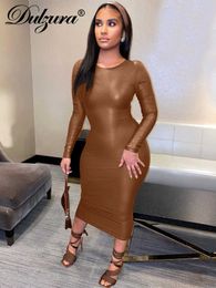Casual Dresses Dulzura Autumn Sexy Elegant Y2K Clothes Long Sleeve O-Neck Side Slit Bodycon Midi Dresses For Women 2022 Club Party Solid Outfit T230210