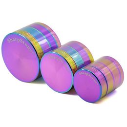 Wholesale 40mm/55mm/63mm 4layer Rainbow Sharpstone Herb Spice CrusherGrinders Icublue Zinc Alloy Metal Custom tobacco Grinder for smoking