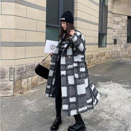 Women's Wool & Blends Plaid Coat Women Runway Luxury Vintage Long Sleeve Warm Jacket Ladies Outwear Winter Tess22