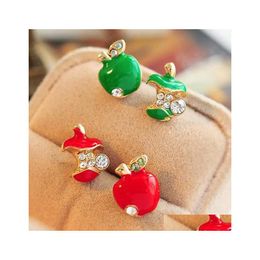 Stud Earrings Wholesale For Jewelry Retro Glaze Red Apple Asymmetric Drop Delivery Dhdlj
