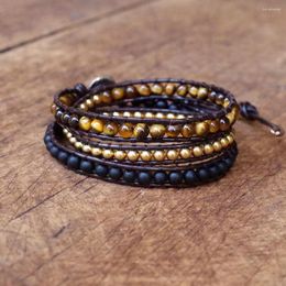 Charm Bracelets DIY Handmade Jewellery For Women Men Multilayer Leather Bracelet Natural Stone 4mm Tiger Eye Beads Wrap