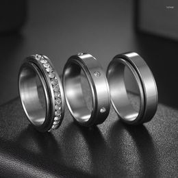 Wedding Rings 6MM Charm Crystal Finger Spinner For Women 2023 Stress Relief Titanium Steel Rotatable Ring Gift Pierscionki Damskie