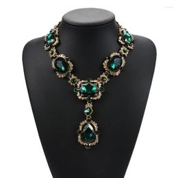 Choker Fashion Trend Green Alloy Glass Crystal Collar Chain With Women's Wedding Dress Set Gem Water Drop Necklace Jewellery Gift