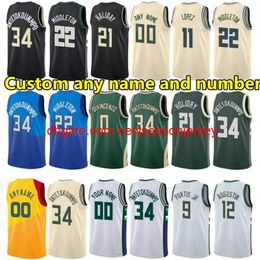 stitch embroidered Custom Basketball Jerseys Giannis 34 Antetokounmpo Bobby Portis jr Khris Middleton Jrue Holiday Connaughton Grayson Allen city