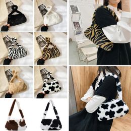 Evening Bags Retro Leopard Print Handbags For Women Soft Plush Shoulder Underarm Female Large Capacity Travel Winter Warm Fluffy Totes