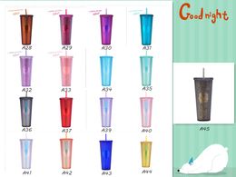 In Stock! 18 Colors Clear Double Walled Mugs 24oz Studded Tumblers with Lid Straw Reusable 710ml Radient Plastic Cold Cups Diamond Durian Shaped Water Bottles B0005