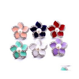 Clasps Hooks Wholesale Rhinestone 18Mm Snap Button Clasp Metal Colour Painting Flower Charms Snaps Jewellery Findings Factory Supplie Dh1X2