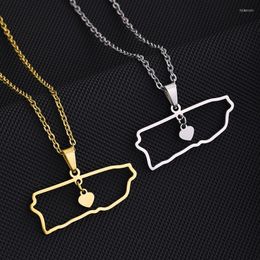 Pendant Necklaces No Tarnish 18K Gold Plated Puerto Rico Map Hollow Heart Necklace For Women Men 316L Stainless Steel Jewerly Gifts