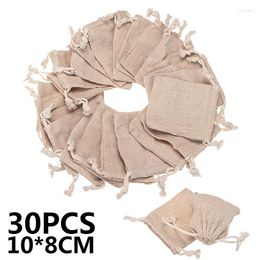 Storage Bags 30Pcs Small Linen Pouch Jute Sack Gift Drawstring Bag Jewellery Christmas For Home Party Storages 10cmx8cm