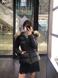 Women's Vests winter jacket classic big fur collar hooded thickened down women's belt waist skinny short black 230215