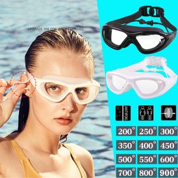 goggles Myopia Swimming Goggles Earplug -2.0 to -9.0 Prescription Swim Pool Glasses Anti Fog Men Women Optical Waterproof Swim Eyewear 230215