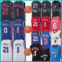 embroidery custom 2022 Men Youth Kids Allen Iverson Joel Embiid Basketball Jersey James Harden Tyrese Maxey Julius Erving Vintage Georgetown Mesh