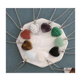 Pendant Necklaces Natural Stone Necklace 25Mm Heart Turquoise Pink Opal Healing Crystal For Women Jewelry Drop Delivery Pendants Dhlvy