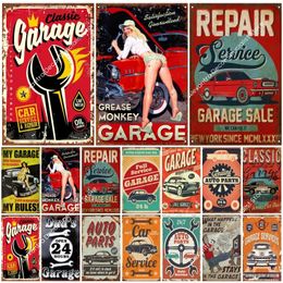 Retro Dads Garagem Pintura de metal decorativo Sexy Girls Car Ferramentas de carro Motor House Metal Plate Posters Wall Tin Sin