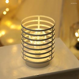 Strings INS Simple Style Bedroom Table Lamp LED Drum Iron Modeling Study Home Bedside Decoration Night Light