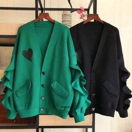 Women's Jackets Large Size 6XL 150kg Spring Women Hearted Coat Long Sleeve Button Black Green Color Ladies Tops 230215