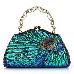 Evening Bags Vintage Peacock Style Women Sequin Evening Clutch Bag Chain Shoulder Bag Bolsas Mujer For Banquet Wedding Party Arrival 230215