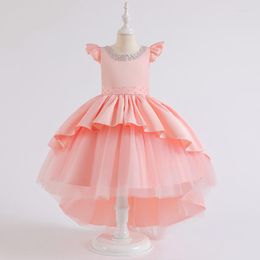 Girl Dresses Hi-Lo Flower For Wedding Cap Sleeves Satin Princess Fluffy First Holy Communion Party