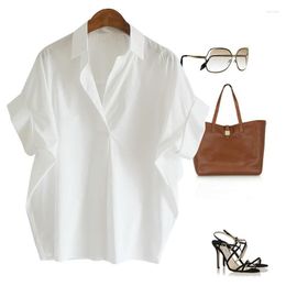 Women's Blouses Close Knock Nice White Shirt Cotton Loose Sleeve V-neck Female 0627-5