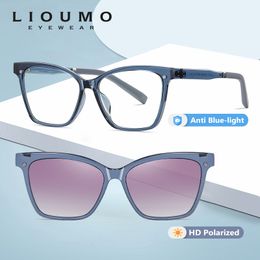 Солнцезащитные очки Lioumo 2 в 1 магните -зажим на очках анти -синий свет женщины кот поляризованные женские солнцезащитные очки перевернут антиглары Lentes de Sol 230215