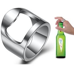 2 Pcs Stainless Steel Finger Ring Bottle Opener Bar Beer Tool Men's Jewellery