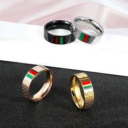 Band Rings Luxury Green Red Enamel Ring For Women Men Ring Famous Brand Titanium Stainless Steel Black Gold Rings Couple Wedding Jewellery G230213