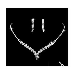 Earrings Necklace Bridal Wedding Jewellery Set Claw Zircon Chain Rhinestone Fashion Women Bridesmaid P Ography Acc Drop Delivery Sets Dhtpn