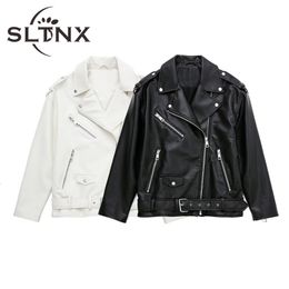 Womens Jackets SLTNX Women Leather for Winter Long Sleeve with Belt Heavy Black Coats Female Casual Warm Thick Overcoat 230215