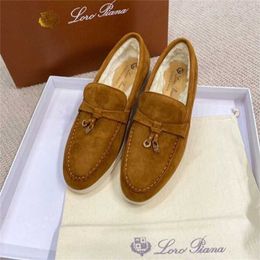 Loropiana Desiner Shoes Online High Version New Pina Comfortable Lefu Casual Shoes Khaki Bean Shoes White-collarGLJY