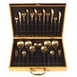 Dinnerware Sets Golden Forks And Spoon Set 304 Stainless Steel Cutlery 24 Piece Knives Dinning Table Bento Kitchen Accessories