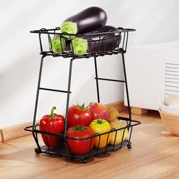 Plates 2 Tier Fruit Basket Detachable Vegetable Storage Stand With Banana Hangers Sturdy Iron Bread Multifunctional Fruits