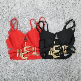 Women's Tanks 2023 Fashion Sexy Cute Metal Sequined Camis Top For Women Straps Bandage Short Mini Girl Tops Red Black