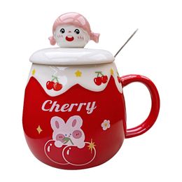 Cute Girl Ceramic Mug with Lid And Spoon For Women Girls Kids Birthday Christmas Gift Creative Kawaii Water Cup