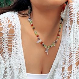 Chains Vintage Women's Necklace Clavicle Chain Butterfly Colorful Imitation Crystal Beads Sweet Cool Fashion Bridesmaid Gift