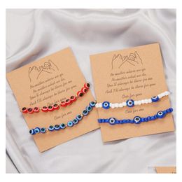 Charm Bracelets Turkish White Blue Evil Eyes Bracelet Sets Lucky Couple For Women Colorf Bead Rope Chain Jewellery Drop Delivery Dhovc